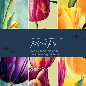 Radiant  Tulips digital paper design set, Flower Backgrounds, Printable Digital Paper, For Textile, Wallpapers, Wrapping Papers