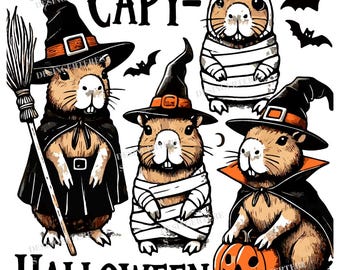 Witchy Halloween Capybara PNG Clipart | Gruselige Tierbilder (Digitaler Download)