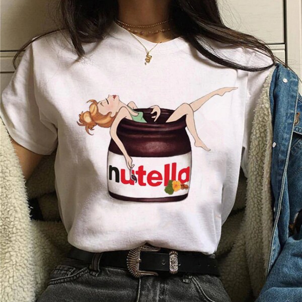 T-shirt imprimé Nutella T-shirt tendance femme graphique T-shirt dessin animé mignon | T-shirt en coton