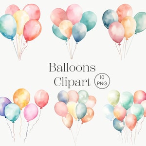 Globos de acuarela Clipart 10 PNG Cumpleaños Clipart, Globo de cumpleaños PNG Globo Png, Globos Clipart, Fiesta Clipart Baby Shower Clipart