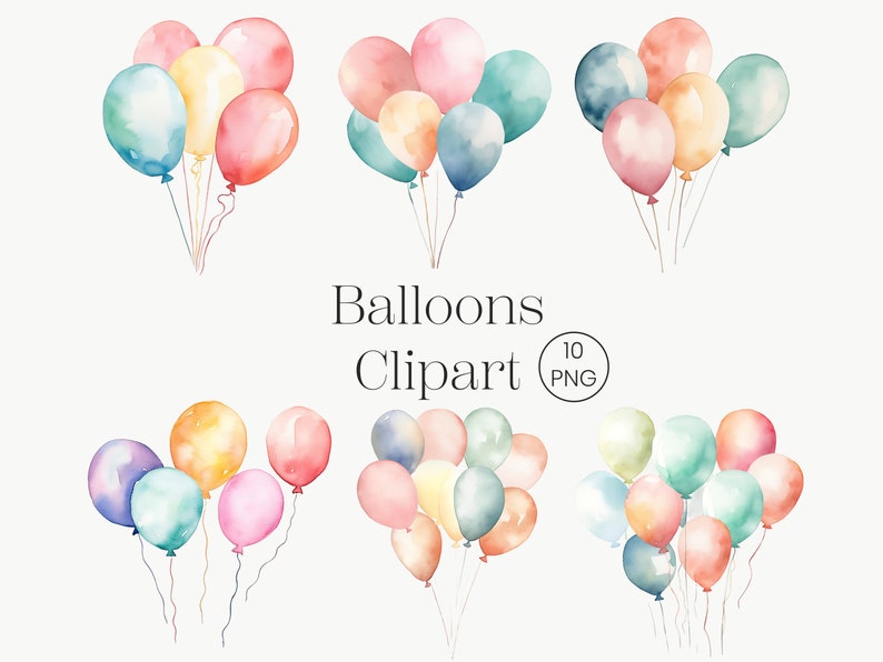 Watercolor Balloons Clipart: Pastel Birthday PNG (10 Files) - Etsy