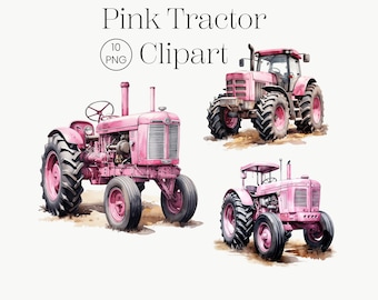 Pink Tractor Clipart | 10 High Quality Transparent PNG | Farm Tractor Clipart Tractor Clip Art Farm Watercolor Digital Art Farm Craft