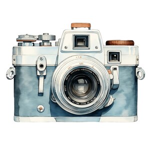 Vintage Camera Clipart | 10 Transparent JPG | Akwarela Aparat JPG Cyfrowy Planer Retro Kolaż Obrazy Junk Journal Kawaii Clipart