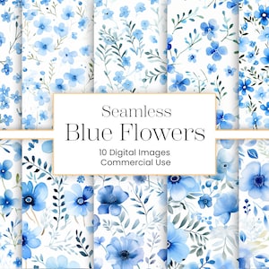 Blue Flowers Digital Paper | 10 JPG | Blues Watercolor Floral Printable Paper Shabby Chic Wildflower Scrapbook Junk Journal