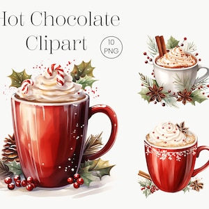 Hot Chocolate Clipart Watercolor Christmas Christmas Collage Images Food Clipart Bundle Transparent Holiday Cocoa Watercolor