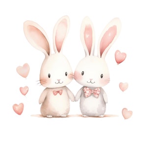 Valentine Clipart Bundle 10 JPG Acquerello Pastello Bunny Clipart Stampabile Clipart, Download digitale, Paper Craft, Boho Nursery Graphic
