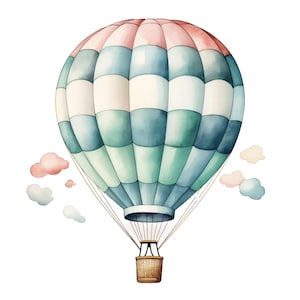 Retro acuarela globos aerostáticos Clipart 10 JPG Vintage Clipart vivero decoración arte caprichoso niños habitación decoración gráficos imprimibles