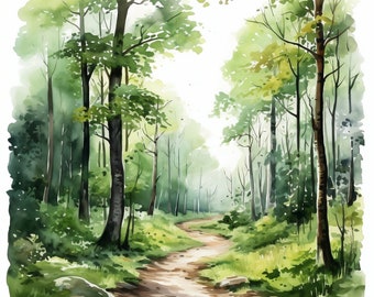 Aquarelle Paysage vert Clipart | 10JPG | Nature Aquarelle Forêt Verte, Scrapbooking, Art mural imprimable, Fabrication de cartes Téléchargement numérique