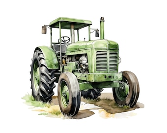 Watercolor Green Tractor Clipart | Vintage Farm Art (Digital Download)