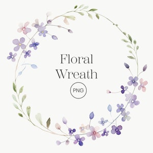 Ghirlanda floreale dell'acquerello / PNG trasparente pastello viola corona floreale Clipart acquerello Boho fiori matrimonio Clipart Wild Floral Clipart