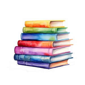 Livres colorés Clipart 10 JPG Aquarelle Livre Lecture Éducation Livre peint Clipart JPG Graphiques Utilisation commerciale Téléchargement instantané