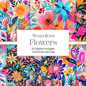 Abstraktes Blumenmuster Digitales Papier | 10 JPG | Gemalte Abstrakte Florale Muster-Set Nahtlos Gemalt Florale Muster Hell Bunt