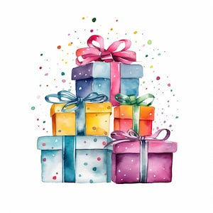 Cajas de regalo envueltas 10 archivos JPG de alta calidad clipart / Fabricación de tarjetas de cumpleaños, Decoración de celebraciones, Descarga digital, Scrapbooking