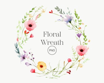Watercolor Spring Wreath Transparent PNG Purple Floral Wreath Clipart Watercolor Pink Flowers Wedding Clipart Wild Floral Clipart