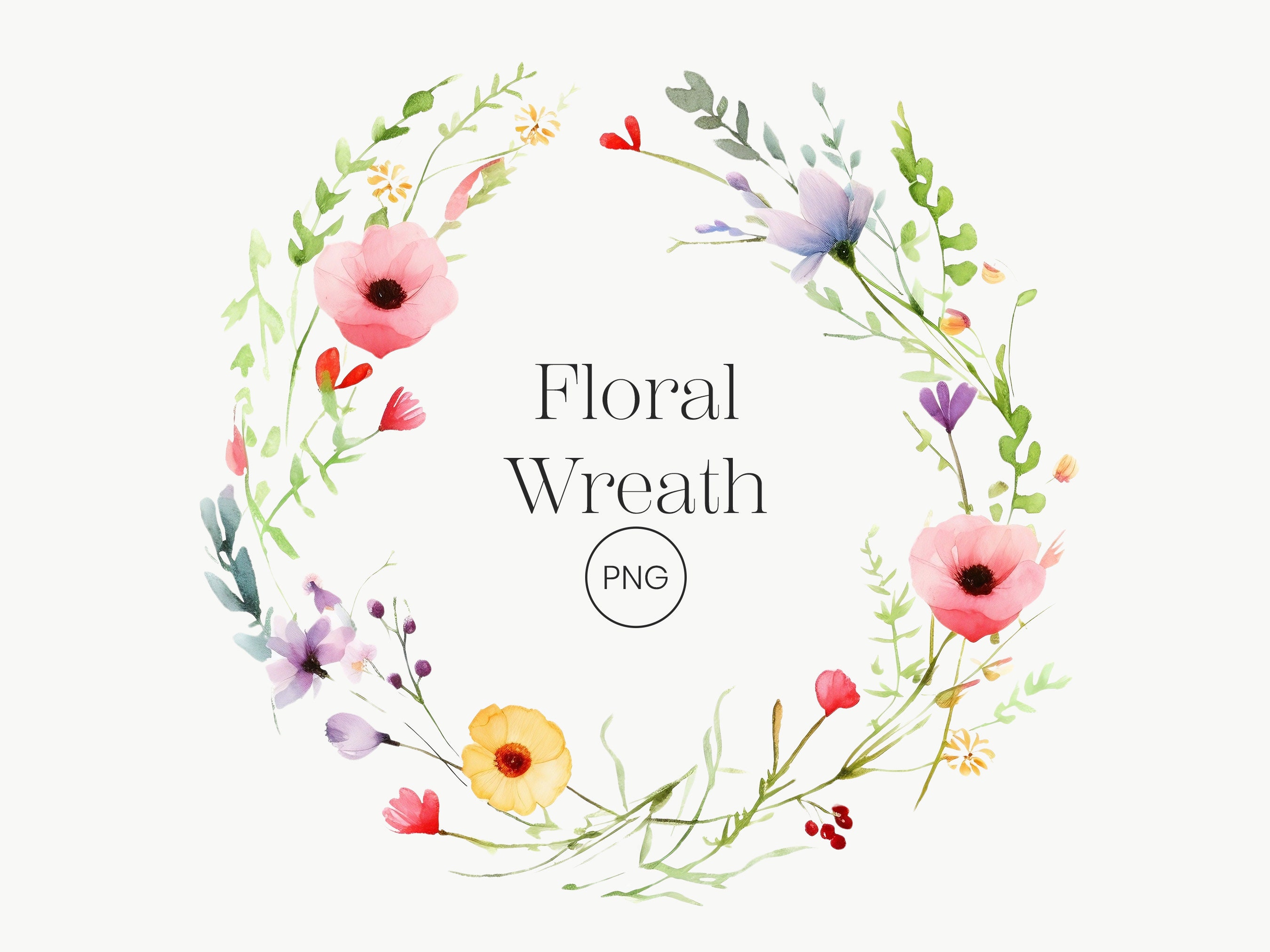 Watercolor Floral Wreath Clipart: Spring Flowers PNG (digital Download ...