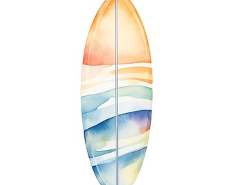 Surfboard Clipart 10 JPG Watercolor Beach Clipart, Watercolor Beach Waves, Palm Trees Clipart JPG Surf Clipart Bundle, Watercolor Surfboard