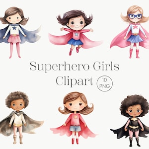 Superhelden Mädchen Clipart | 10 PNG | Aquarell Superheld Mädchen Clipart Kinderzimmer Kunst Wanddekor Mädchen Junge Held Geburtstag Baby Held Superhelden