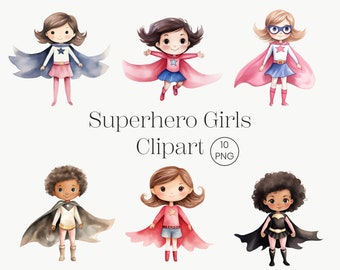 Watercolor Superhero Girls Clipart: Nursery Art PNG (Digital Download)