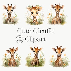 Cute Giraffe Clipart, 10 High Quality PNG, Woodland Animal, Baby Giraffe Shower Decor, Nursery Art, Digital Download Watercolor Giraffe