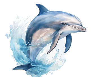 Watercolor Dolphin Clipart | Sea Animal Art (Digital Download)