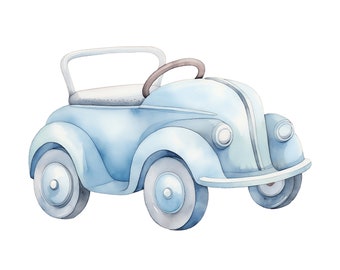 Watercolor Baby Boy Toys Clipart: Blue Nursery Graphics (Digital Download)