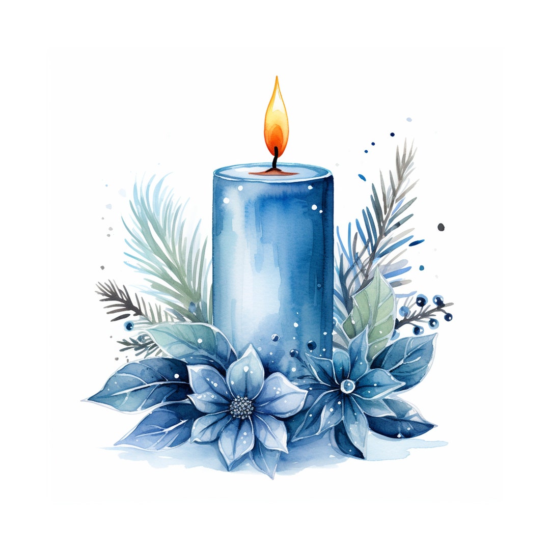 Christmas Candle Clipart, 10 JPG Blue Candle Clipart, Merry Christmas
