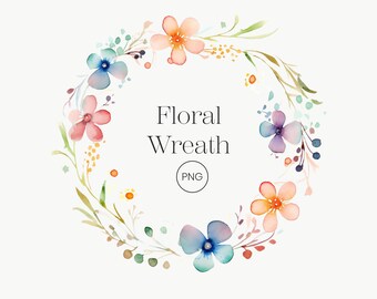 Watercolor Floral Wreath Clipart: Spring Flower PNG (Digital Download)