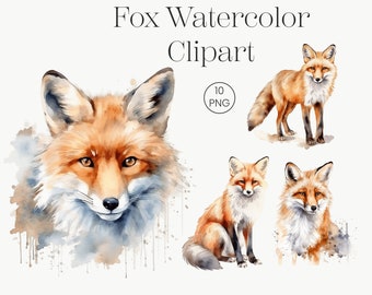 Aquarell Fuchs Clipart | Waldtier PNG Set (Digitaler Download)