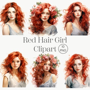 Aquarelle Cheveux Rouges Filles Clipart 10 PNG Girl Clip Art Imprimable Petite Sirène Ariel Png Pastel Magical Girl Art Print Utilisation commerciale gratuite