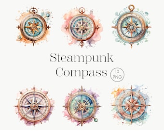 Clipart Boussole Steampunk | 10 PNG transparents | Boussole vintage rétro PNG, Art nautique victorien, Clipart rétro, Sublimation Png, Art mural