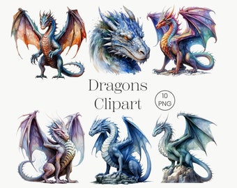 Dragons Clipart Bundle | 10 PNG |  Dragon PNG Dragon Commercial Use Dragon Fantasy Art Dragon Printable Art Dragon Cricut Art Dragons