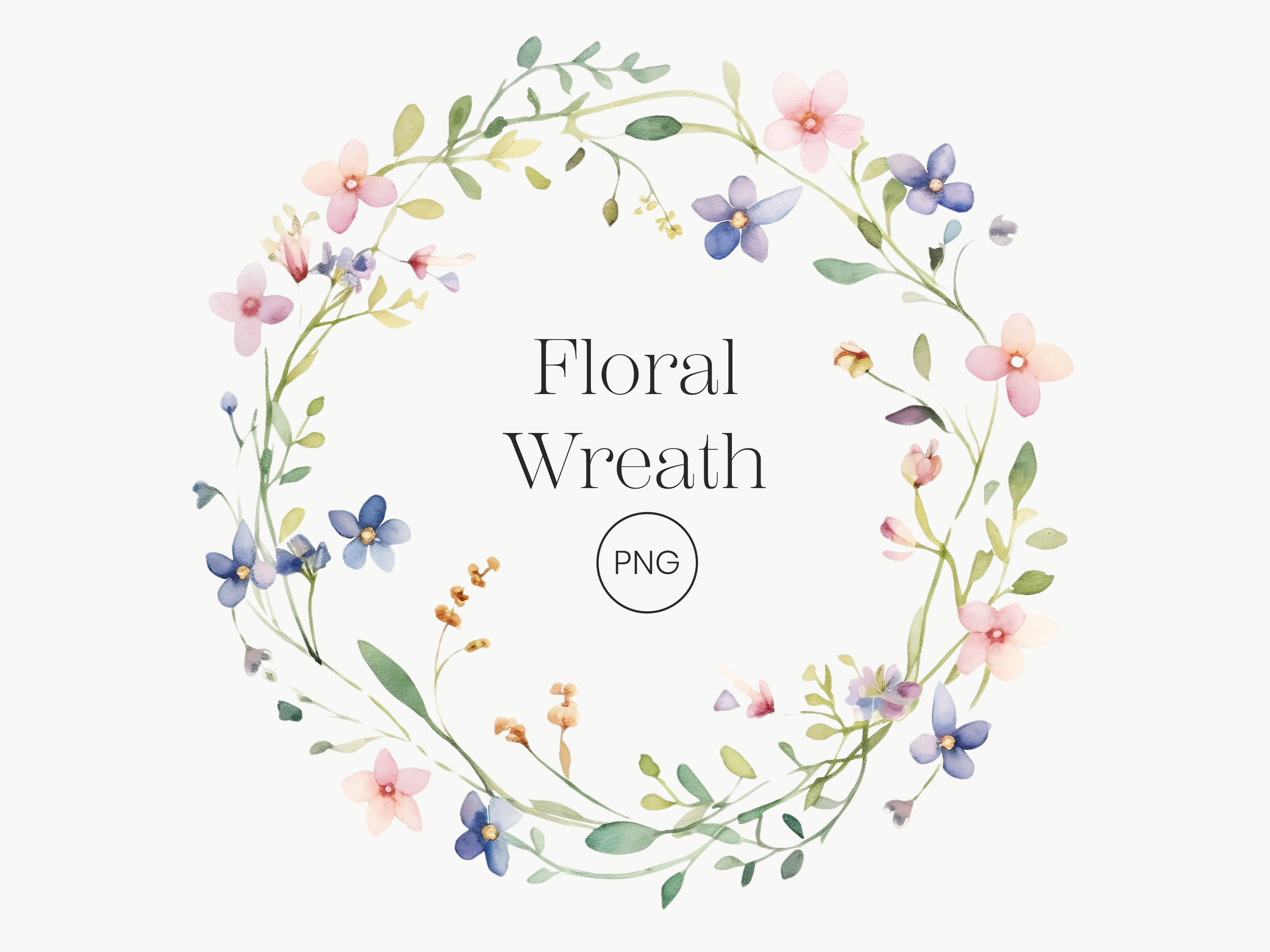 Watercolor Floral Wreath Clipart: Spring Flowers PNG (digital Download ...