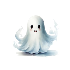 Cute Ghost Clipart | 10 JPG | Halloween Clip Art Spooky Art Kids Halloween Decor Kids Ghost Watercolor Digital Craft