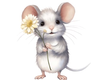 Cute Mouse with Flowers Clipart Floral Mouse Animal Clipart | 10 High Quality JPG | Floral Cute Animal Clipart Kids Clipart