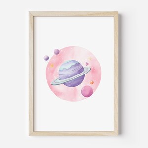 Pink Planet Nursery Art: Girls Outer Space Decor (Digital Download)
