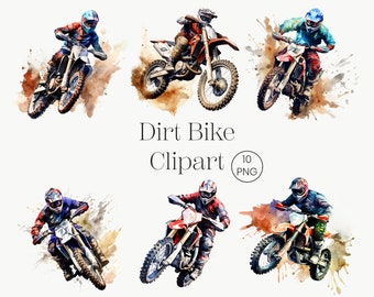 Watercolor Dirt Bike Clipart: Motocross Motorcycle PNG (Digital Download)