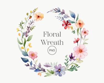 Ghirlanda di fiori selvatici ad acquerello: Clipart floreale primaverile (PNG)