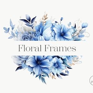 Blaue Blumen Rahmen Clipart | 12 Transparente PNG | Hochzeit Clipart, Dusty Flower Aquarell Bordüren