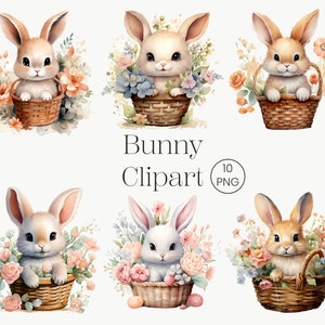 Watercolor Easter Bunny Clipart, 10 PNG Easter Clipart Spring Clipart Digital Download Digital Paper Digital Prints Junk Journal