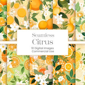Carta digitale sfondo agrumi senza soluzione di continuità / 10 JPG / carta digitale arance che ripete disegni di agrumi clementine limoni limone modello guazzo