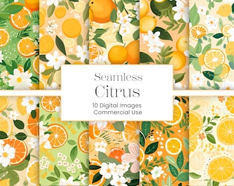 Citrus & Floral Seamless Background: 10 JPG Digital Papers