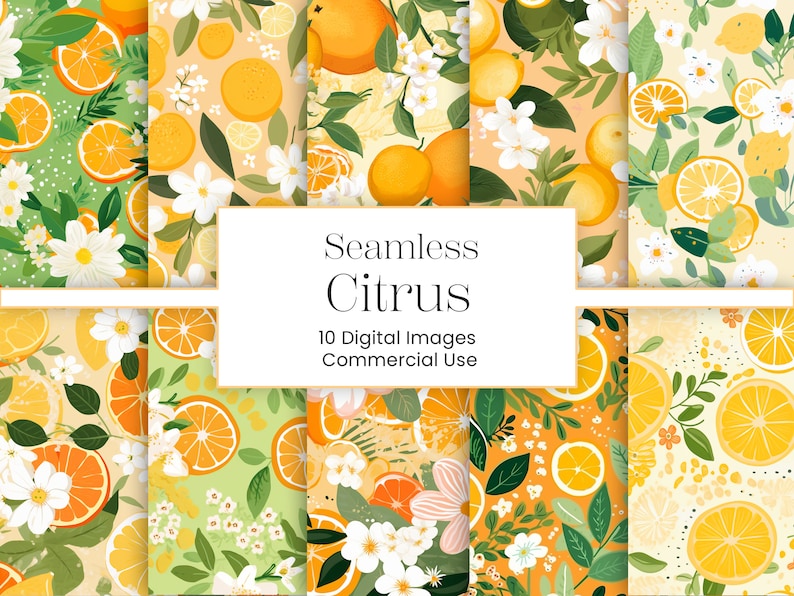 Citrus & Floral Seamless Background: 10 JPG Digital Papers - Etsy