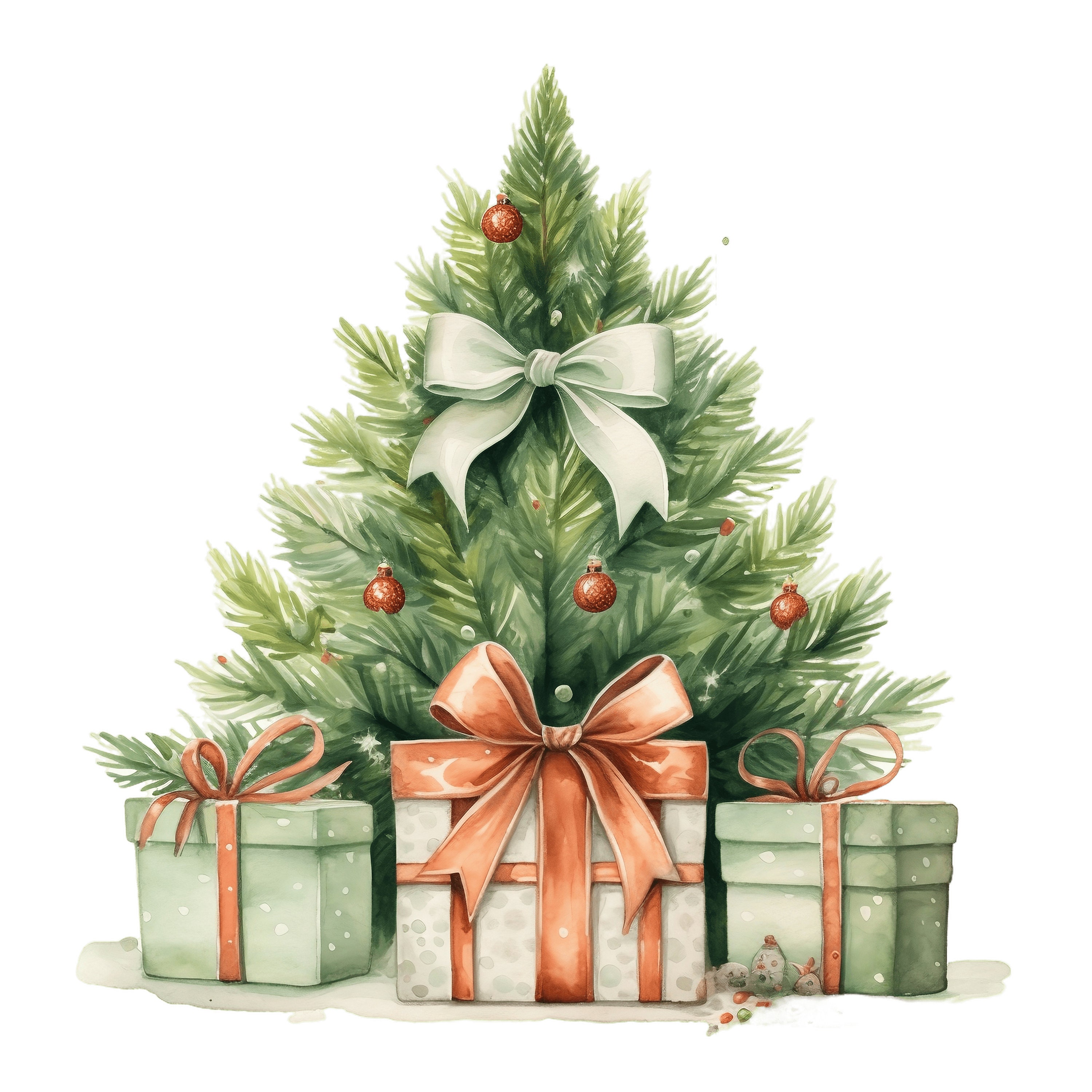 水彩画のクリスマスツリーのクリップアート | 10 JPG | ペイントされた