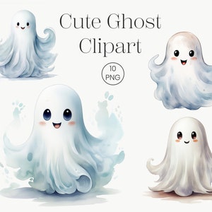 Cute Ghost Clipart | 10 transparent PNG | Halloween Clip Art Spooky Art Kids Halloween Decor Kids Ghost Watercolor Digital Craft