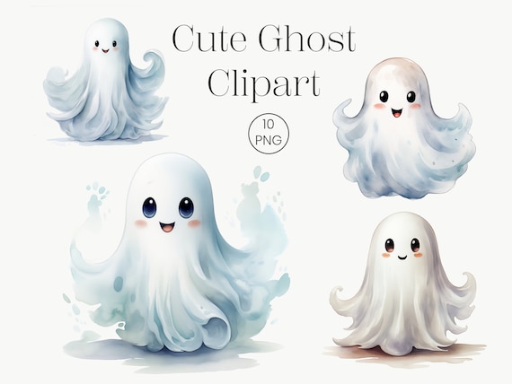 Cute Ghost Clipart | Watercolor Spooky Art, Kids Halloween (10 PNG)