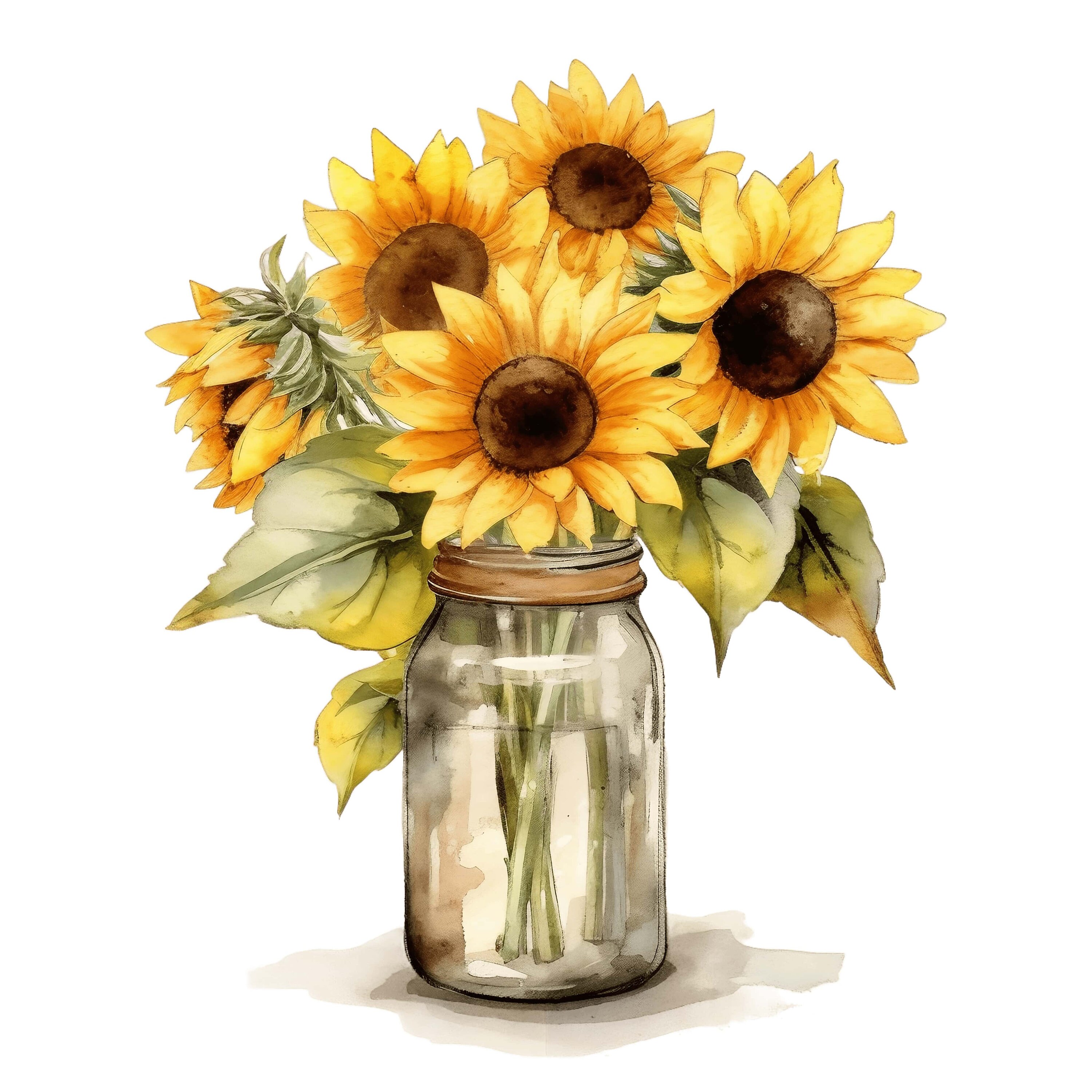 水彩画のひまわりの花束のクリップアート | 花瓶の花 (JPG) - Etsy 日本