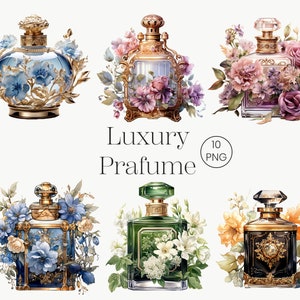 Parfüm Sammlung Clipart 10 PNG Floral Parfüm Parfüm Flasche mit Blumen Beauty Fashion Sublimation Kommerzielle Nutzung