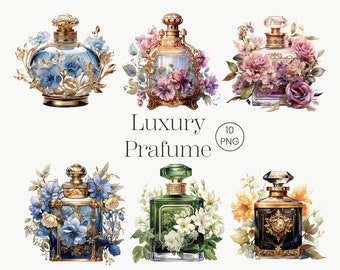 Perfume Collection Clipart 10 PNG Floral Perfume Perfume Bottle With Flowers Beauty Fashion Sublimation Commercial Use