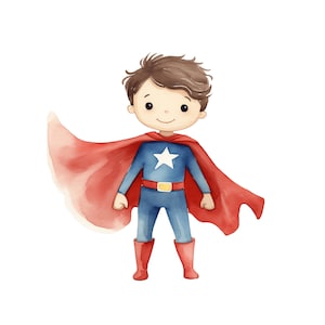 Superhelden Clipart | 10 JPG | Aquarell Superheld Kinder Clipart Kinderzimmer Kunst Wanddekor Mädchen Junge Held Geburtstag Baby Held Superhelden