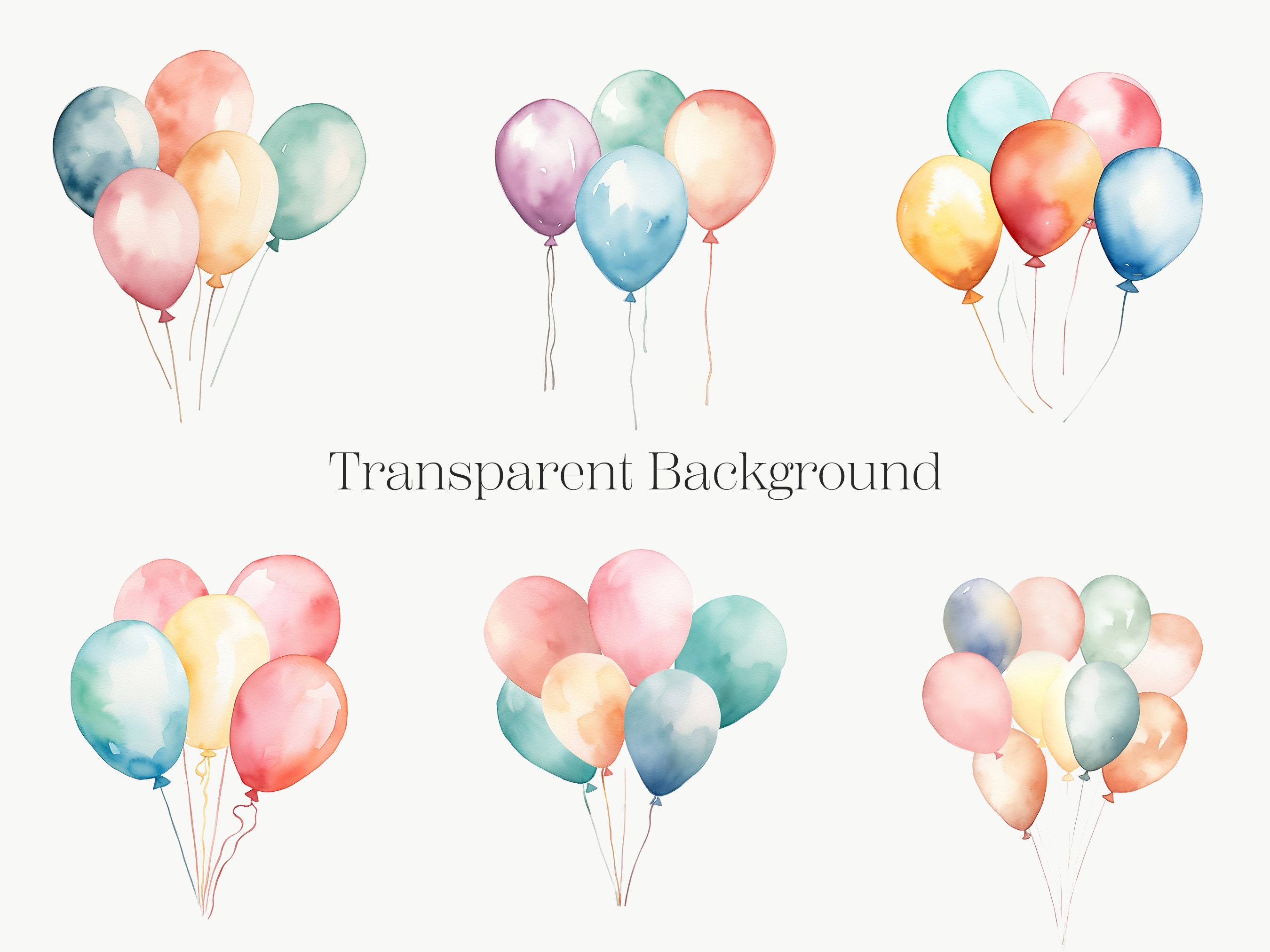 Watercolor Balloons Clipart: Pastel Birthday PNG (10 Files) - Etsy